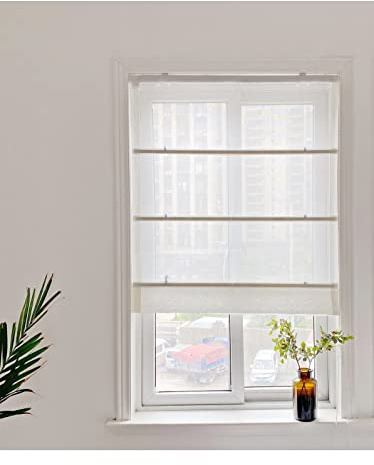 Yaland Fenster Raffrollo tageslicht Raffgardine Faltvorhang Halbtransparent mit Klettverschluss Leinen landhausstil BxH 60 x 140 cm, Sand 1 Stück