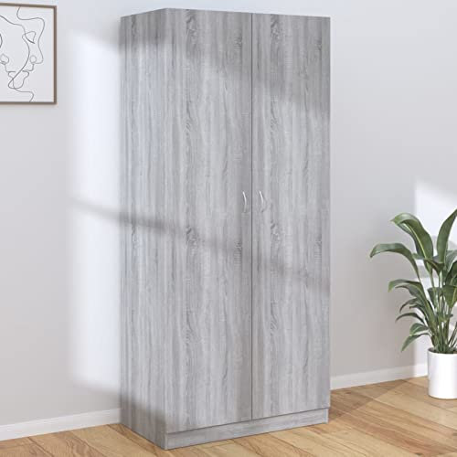 Gecheer Kleiderschrank Garderobenschrank Lagerschrank Kleiderschränke Garderobe Schrank Dielenschrank Schlafzimmerschrank Wohnzimmerschrank, Grau Sonoma 90x52x200 cm Holzwerkstoff