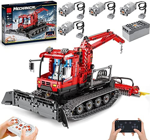 Auforua Technik Pistenraupe Ferngesteuert, 1100 Teile Weihnachten Klemmbausteine Motorisierter Schneepflug LKW Set, Technik Pistenraupe mit Power Functions Set