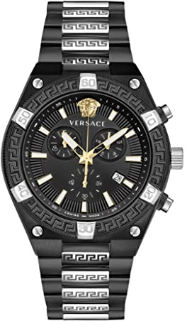 Versace Herren Armbanduhr Sporty GRECA Chronograph schwarz, Silber 46 mm VESO01022