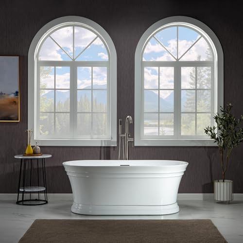 WOODBRIDGE 59Freestanding White Acylic Soaking Bathtub with Matte Black Drain and Overflow,B1536-MB
