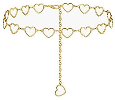 Dsnyu Kettengürtel Gold, Waist Chain Gürtel Hohles Herz mit Quaste Karabinerverschluss Waist Chain für Kleid 105cm