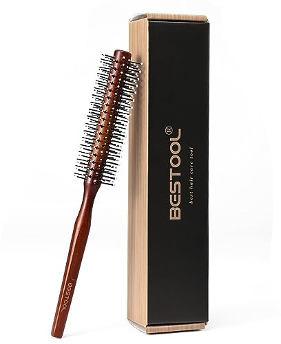 BESTOOL Small Round Brush for Short Hair, Round Hair Brushes for Blow Drying, Men Beard Brush, Professional Styling Brush for Smoothing, Curls, Bangs (Reddish brown)