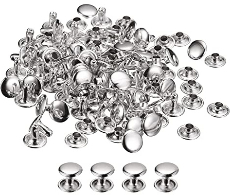 QUARKZMAN 50 Set Leder Nieten 9mm Runde Nieten Hohlnieten Doppelt Kappe Nieten 8mm Höhe Metall Nieten Niete für Leder Handwerk Reparatur DIY Geldbeutel Gürtel Taschen Schuhe Silber Ton