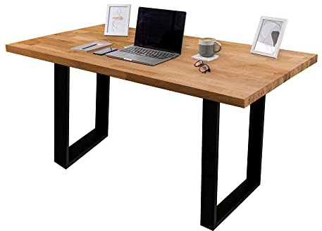 domli Solid Wood Oiled Oak Office Desk With Black Industrial Legs | 1200mm x 500mm x 40mm Oiled Tabletop | Fully Finished Premium European Wooden Tabletop And Leg