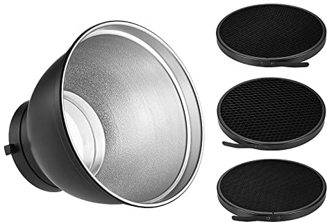 riflettore con griglia,HUIOP Paralume con diffusore riflettente standard da 7 pollici con flash stroboscopico da studio con attacco Bowens Speedlite con griglie a nido d'ape da 20°/ 40°/ 60°