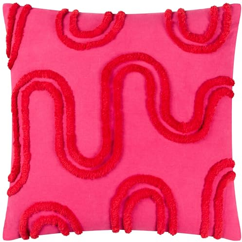 furn. Heya Home Archie Kissenbezug – Abstrakt getuftete Baumwolle Weich Langlebig Statement (Pink/Red – 45 x 45cm)