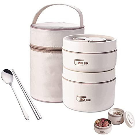 fanelod Thermal Lunch Box,Thermal Box Set with Lunch Bag, Portable Insulated Lunch Container Set, Stainless Steel Compartment Snack Box, Leak-Proof Compartment Lunch Container for Adults