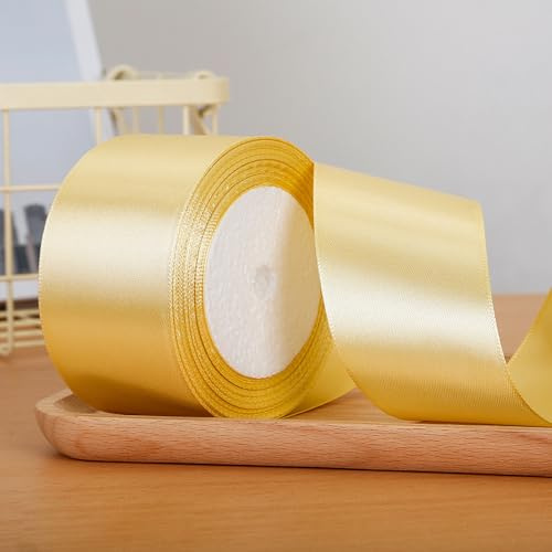 2 Rollen Schleifenband Gold, Geschenkband Stoffband, Satinband Ribbon Dekoband (50mm/25yard)