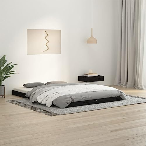 ULUYYUC Massivholzbett, Palettenbett Gartenbett Jugendbett Familienbett Geeignet für Schlafzimmer Wohnbereich Zimmer Mieten Wohnzimmer Schwarz 135x190 cm Kiefer 4FT6 Double
