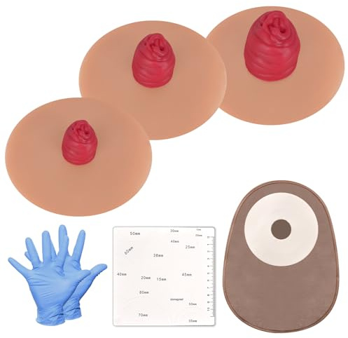 MedEduQuest Simuladores pegajosos de ileostomía, juego de modelos de entrenamiento de estoma, modelos de práctica de cuidado de ostomía de tono múltiple para entrenamiento médico y educación del
