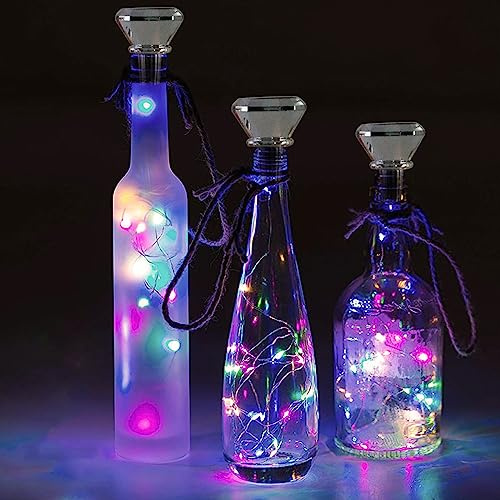 6Pcs Solar Bottle Lights Outdoor Waterproof Wine Bottle Lights 2M 20 LED Copper Wire Fairy String Lights Auto On/Off for Wedding Christmas Party Table Decorations (Color Light) [Energy Class A]
