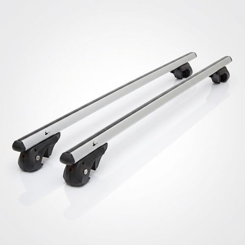 Dachträger offene Reling - VDP Grundträger Dachreling Dachgepäckträger Auto universal - Tragkraft 90 kg, aerodynamisch, Silber