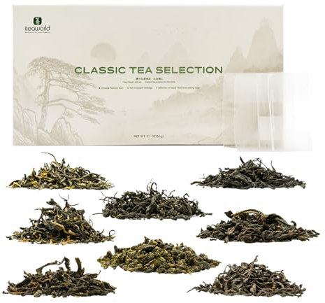 iTeaworld Loose Leaf Chinese Tea Sampler, 8 sabores de té Oolong suelto y té negro con cafeína media, té de alta montaña, sin azúcar, saludable, 56g