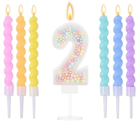 Ovaletta 6 Stück Bunte Geburtstagskerzen Zahlen 2 – Macaron Farbige Kerzen für Kuchen & Torte, Party Deko, Geburtstagsdekoration – Geburtstagskerze 2 für Geburtstagsfeier