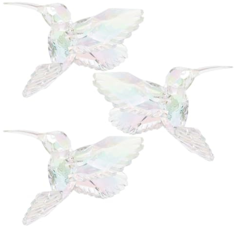 Acrylic Hummingbird Decor Hanging Bird 3pcs Ornament for Garden | Iridescent Finish, Attached Rope for Display, Indoor Wall Art and Outdoor Patio Styling