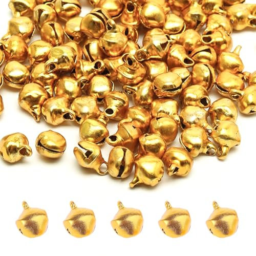 100 Stück Glöckchen zum Basteln, Metall Glocke,Kleine Glöckchen Weihnachten,Gold Glöckchen Baby,für Glöckchenstäbe Hochzeit,DIY Weihnachten Dekoration,Katzenspielzeug,Fest Dekoration(12mm)
