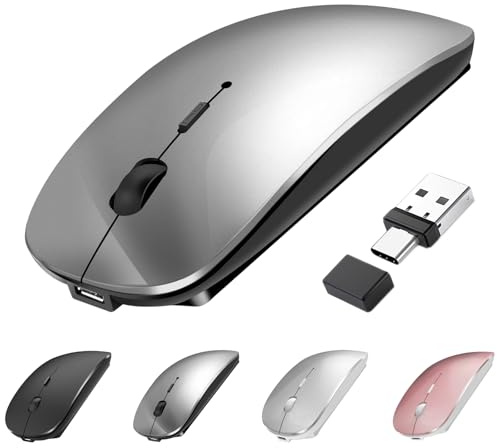 Suteke Bluetooth Wireless Mouse USB C for MacBook Air Pro iMac Laptop Desktop Computer, Wireless Rechargeable Silent C Mouse for Mac Desktop/iPad/Surface Pro (BT5.2/3.0, 2.4G USB A, Type-C Receiver)