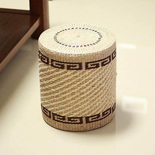 MEILISHAOMEI Pouffe Fußhocker, Runder Rattanhocker, Geflochtener Korb, Runder Pouf aus Stroh-Rattan, Outdoor, Terrassen-Fußhocker, Außensitz