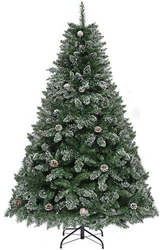 YITAHOME Árbol de Navidad Artificial de 6 pies con piñas de Pino, árbol de Navidad Flocado de Nieve con 880 Puntas, Soporte de Metal Plegable y Marco de Metal, árbol de Navidad desplegable fácil de