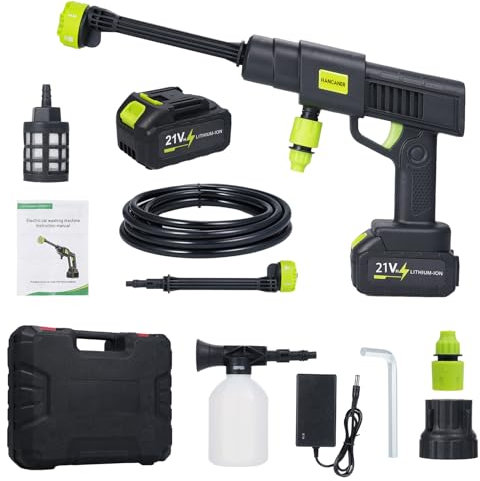 Idropulitrice a Batteria, Idropulitrice Portatile con 6 In 1 Ugello, 2 batterie 3.0 Ah e caricatore 5 m tubo per auto, casa, prato, giardino