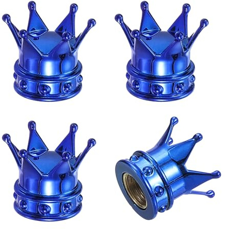 PATIKIL Crown Tire Valve Stem Caps, 4 Pcs Tire Valve Caps Vehicle Car Tire Air Caps Covers with O Rubber Ring Universal for Bicycle SUV Automotive, Blue