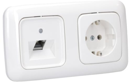 Busch-Jaeger Reflex SI Netzwerk- & Steckdosen-Set mit 2-fach Rahmen | 1× Rutenbeck Anschlussdose flex 136104030 + Zentralscheibe + 1× 20 EUC-214 SCHUKO Steckdose + 1× 2512-214 Rahmen