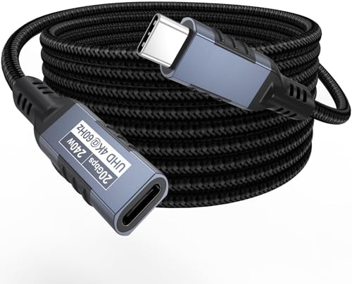 USB C Extension Cable 6ft, 20Gbps/240W/4K@60Hz Type C Male to Female USB 3.2 Gen 2 Charging/Data Sync USBC Extender Cord, Braided Nylon for MacBook Air/Pro, PSVR2, Portable Monitor, Hub, Phone