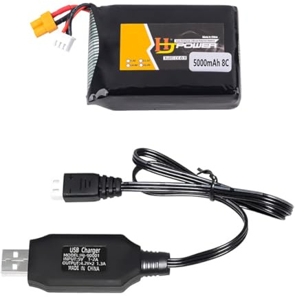Yangers 7,4 V 5000 mAh Lipo Akku Wiederaufladbarer Ersatzakku XT30 Steckverbinder mit USB-Ladegerät Set für Radiomaster TX12 TX16S TX18S T18PRO Transmitter RC Spielzeug