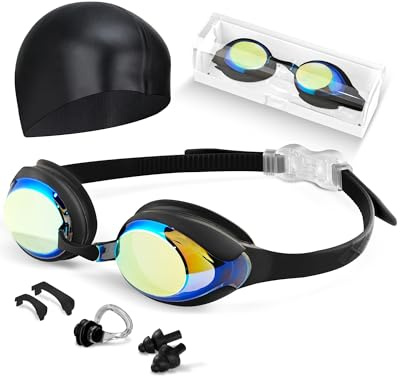 Hurdilen Swimming Goggles for Kids Age 3-14 with Swimming Cap, Anti-Fog, Anti-UV, Leakproof (Black)