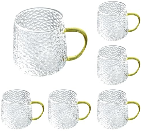TRESV Set de 6 Tazas Transparentes de Cristal para Agua, Café, Té, Bebidas y Alcohol - 350ml