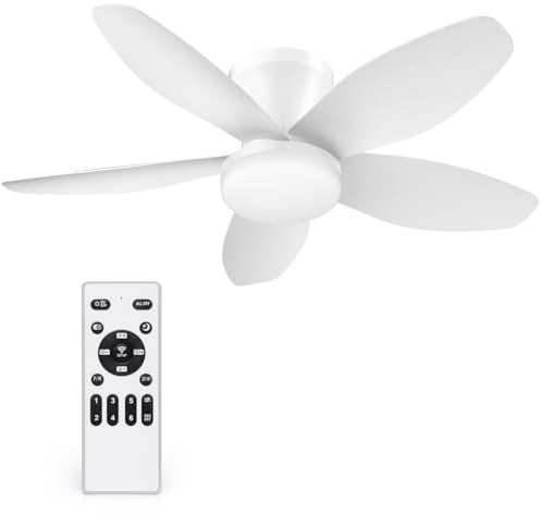 Orabriz 35 Inch Ceiling Fan with Lights and Remote Control, Quiet Modern Low Profile Fan Light with 6 Speeds, Dimmable LED, Reversible Blades for Bedroom Living Room Indoor/Outdoor, White
