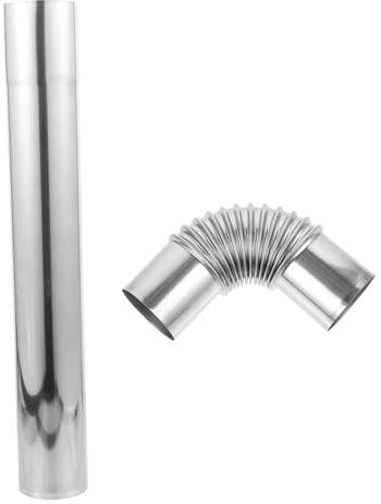 Tofficu Kit de Cheminée de Poêle en Acier Inoxydable Argenté, Adaptateur Coudé et Conduit Droit pour Évacuation de Fumée, Installation Facile et Solide