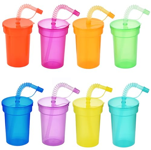 VITEVER 8 Pack Party Becher, Wiederverwendbare Plastikbecher mit Deckel und Strohhalmen, ideal für Schulveranstaltungen, Themenpartys und Geburtstagsfeiern, Partyzubehör