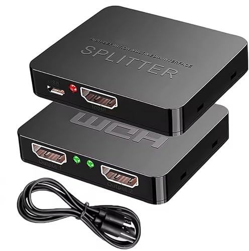 Duplicador Splitter Replicador de señal de 1 a 2 HDMI 4K 1 Entrada 2 Salidas Activo con Cable alimentacion por microUSB 1x2 Puertos Soporta 3D HDCP Ideal Gaming formacion y escaparates 51CH049