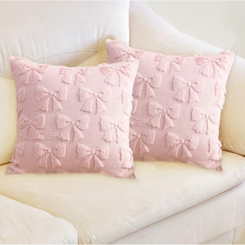 YALiya Örngott rosett 45 x 45 cm, 2 stycken moderna örngott 3D-rosetter, rumsdekoration estetisk plysch dekorativa kuddfodral, vardagsrum båge kuddfodral, mors dag dekorativ kudde gåva för mamma