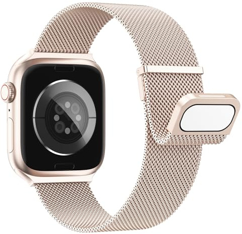 Higgs Métal Bracelet Compatible avec Bracelets Apple Watch 38mm 40mm 41mm 42mm 44mm 45mm 46mm 49mm Femme,Bracelet Double Magnétique pour iWatch Series 11 10 9 8 7 6 5 4 3 2 1 SE Ultra, Metal Milanais
