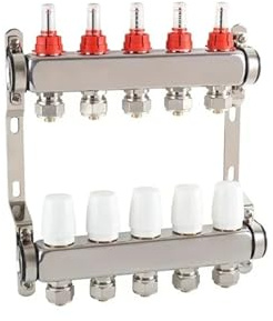 YINZHD Kit collettore di Calore a Pavimento in Acciaio Inossidabile con adattatori da 1/2, for Riscaldamento a idronico (connettori Inclusi)(4ways)