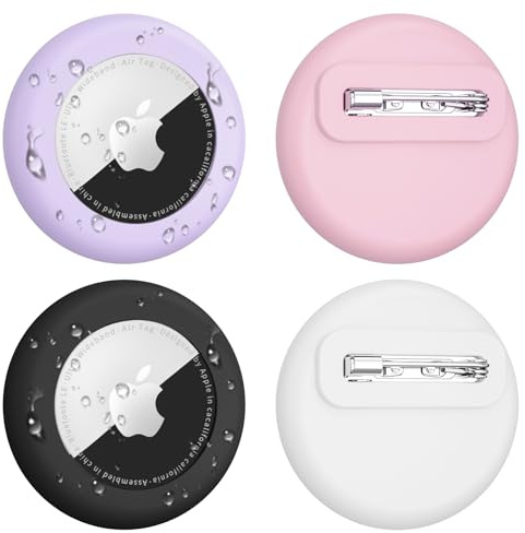 【4 delar】Mugust dolt fodral för Apple Airtag barn, vattentätt silikonskyddsfodral med säkerhetsnålar för barn, seniorer, husdjur, kläder, ryggsäck, bagage (APack)