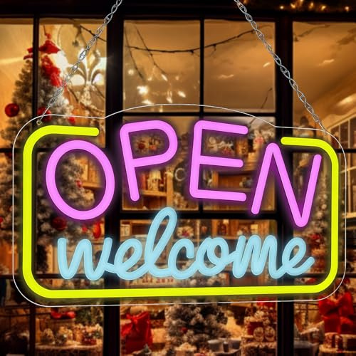 Open Neon Schild, LED Open Schild, 43x23 CM Neon Sign für Wanddekoration, Welcome Leuchtreklame mit USB-Betrieb für Restaurant Bar Kaffee Club Dessert Store Party Eröffnung Geschenk (B)