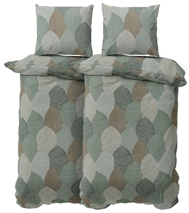 DILIOS Premium Bettwäsche 135x200 4-teilig Bettbezug - Bettwäsche-Sets 135x200 cm mit 2X Kissenbezug 80x80 cm, 2X Bettbezug, Atmungsaktive Baumwolle mit Reißverschluss,Set Grün, Beige, Weiß