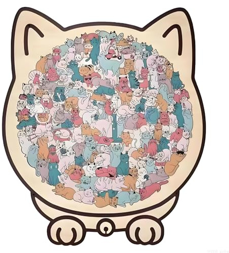 135 Pezzi Puzzle A Forma Di Gatto, Puzzle In Legno Colorato Da Pezzi, Cornice Incorniciato Da Adorable Cat Outlines, Simpatici Gatti, Puzzles Decorativo In Legno, Puzzle Irregolare Sfidante (B)
