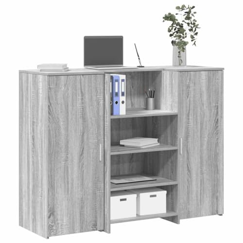 IBUQDDV Empfangstheke Grau Sonoma 135x50x103,5 cm Holzwerkstoff Tresen mit integriertem Schrank und Stauraum für Büro Lobby Hotel