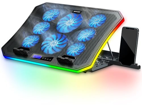 MOOJAY C50 Tapis de Refroidisseur pour Ordinateur Portable de Jeu, 10 Modes de lumières RVB, 8 Hauteurs Réglables avec 8 Ventilateurs, pour Portables de 15,6-17,3 Pouces - Bleue