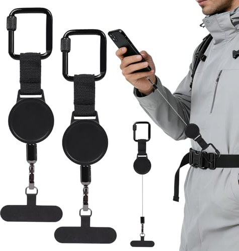 Handysicherung Outdoor Ausziehbar, 2 Stück Handy Diebstahlschutz mit Karabiner, Handy Sicherung Schlüsselanhänger, Handy Umhängeband, Handyband Handykette für Outdoor wie Wandern Klettern Radfahren