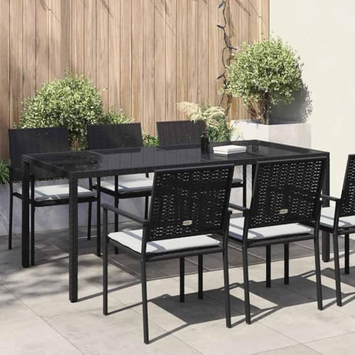 Keeushr Gartentisch Schwarz 190 x 90 x 75 cm Poly-Rattan mit Stahlrahmen, Wetterfester Außentisch für Terrasse Garten, Stabiles Tischgestell, Großzügige Tischplatte