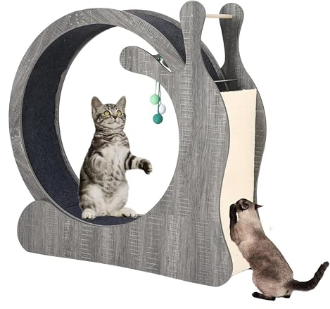 Large Cat Running Wheel, Cat Wheel for Indoor Cats 33.5 Inner Diameter Wood Pet Treadmill with Scratching Board and Playing Balls Quiet Cats Wheel Exerciser Grey