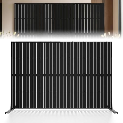 Paravent Outdoor wetterfest 3-teilig mit Ständer – 180 × 40 × 123 cm Freistehende Trennwand aus Metall, Sichtschutz für Garten & Balkon, Sichtschutzwände als Rankhilfe, Raumteiler Schwarz Rechteck