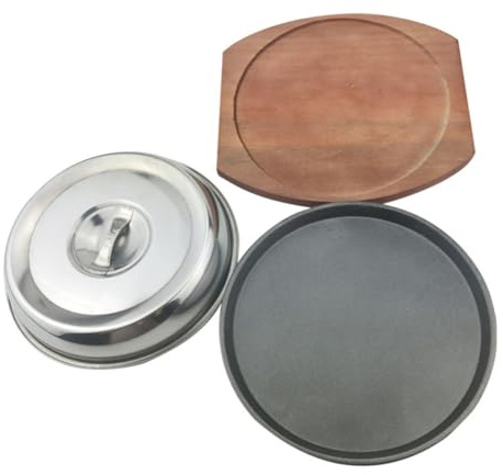 Placa para Parrilla de Barbacoa Redonda de Metal Tabla de Madera, 1 Juego | Tapa para Comida , Paleta Incluida, Limpieza Sencilla, Liberación Fácil, Acabado Rojo