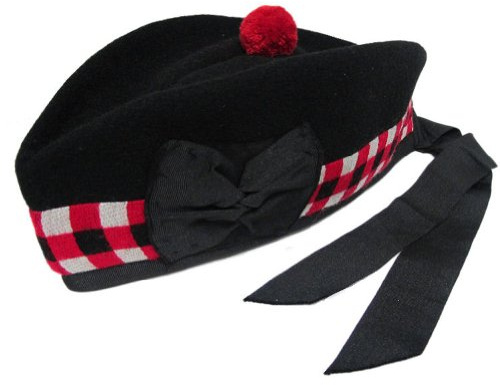 Tartanista - Herren Glengarry-Mütze - traditionell schottisch - Schwarz & rot-weiß kariert am Rand - 54 cm